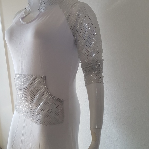 Plus-size Long Sleeve Raglan Hooded Sports Dress with Front Pouch Pocket Casual - Picture 3 of 9